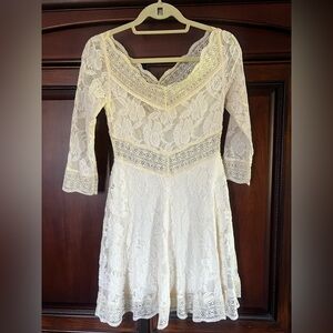Free People Lace Long Sleeve Dress in Cream